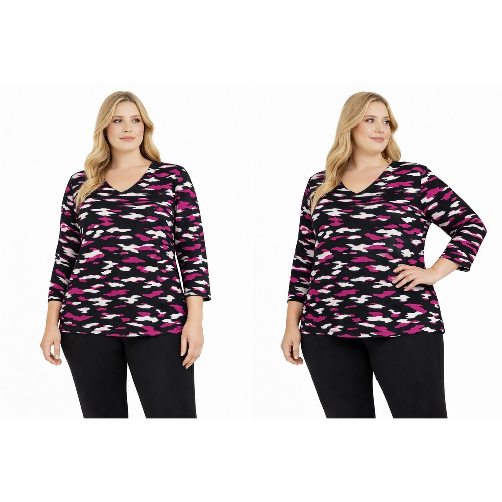 Jones New York XL Pink Black Animal Print Blouse Top Stretch Career Modern NWT‎